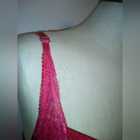 🩲Nwot black fuchsia by secret lace LLC red lace push-up padded bra 36B - Picture 5 of 15